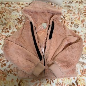 Pink fur zip up hoodie